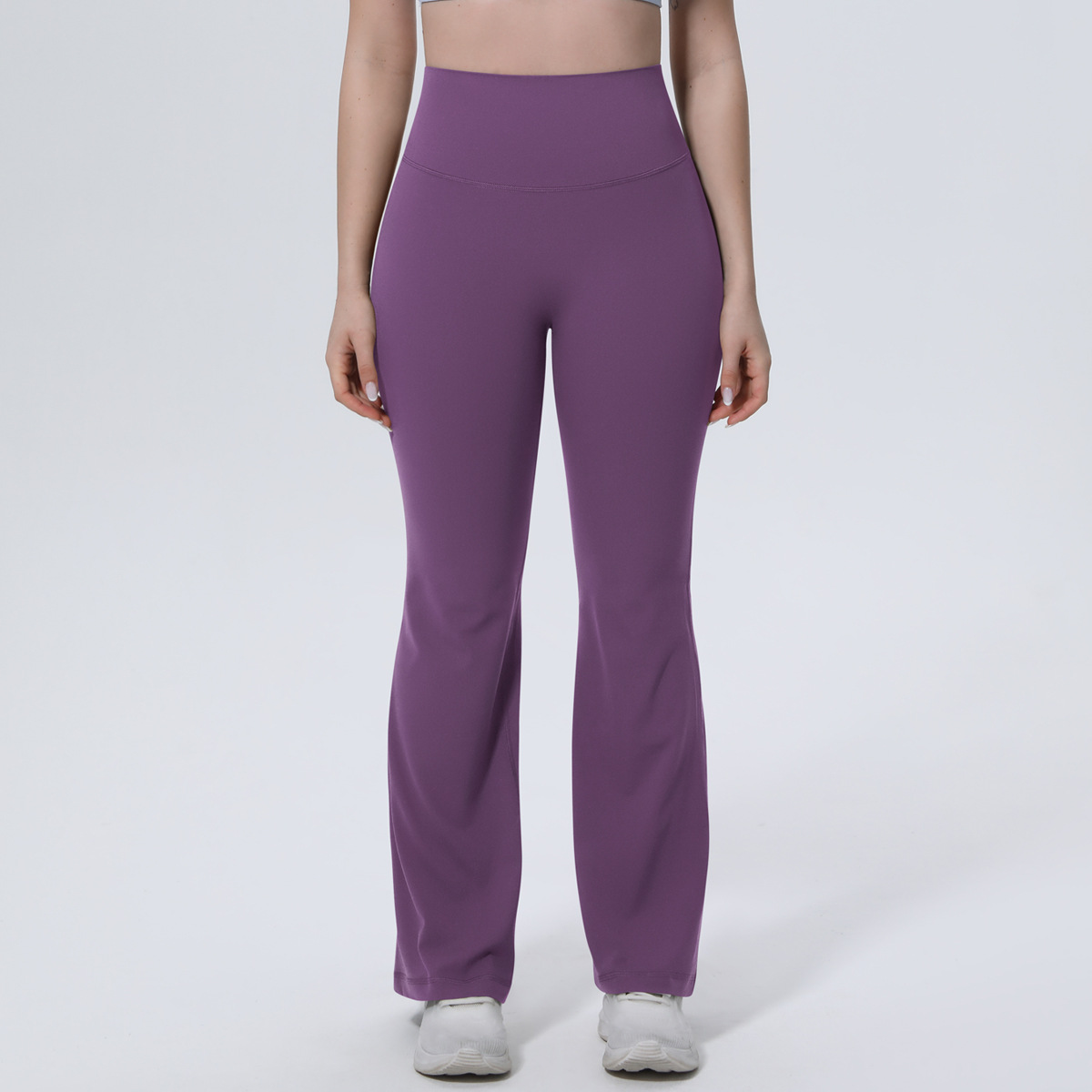 Women High Waist Single Side Brushed Full Length Micro Flare Yoga Pants 10 Colors, 80% Nylon 20% Spandex Tummy Control Slim Running Fitness Bell Bottom Pants, YFYS7148