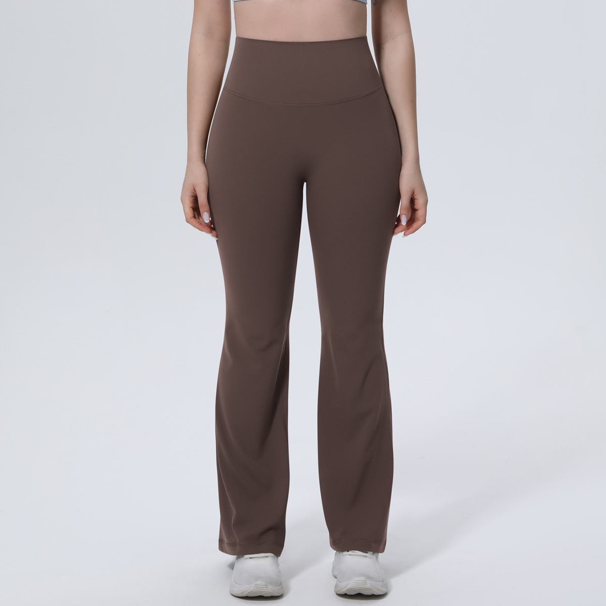 Women High Waist Single Side Brushed Full Length Micro Flare Yoga Pants 10 Colors, 80% Nylon 20% Spandex Tummy Control Slim Running Fitness Bell Bottom Pants, YFYS7148