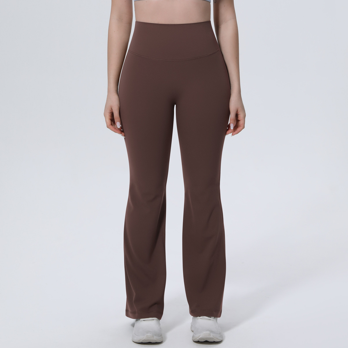 Women High Waist Single Side Brushed Full Length Micro Flare Yoga Pants 10 Colors, 80% Nylon 20% Spandex Tummy Control Slim Running Fitness Bell Bottom Pants, YFYS7148